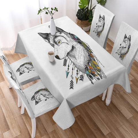 Image of Dreamcatcher Wolf White Theme SWZB5240 Waterproof Table Cloth