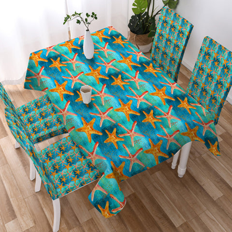 Image of Multi Watercolor Starfish  SWZB5243 Waterproof Table Cloth