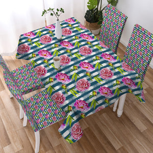 Flower Stripe Bluetint Theme  SWZB5245 Waterproof Table Cloth