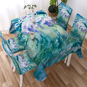 Watercolor Blue Waves Japanese Art  SWZB5246 Waterproof Table Cloth
