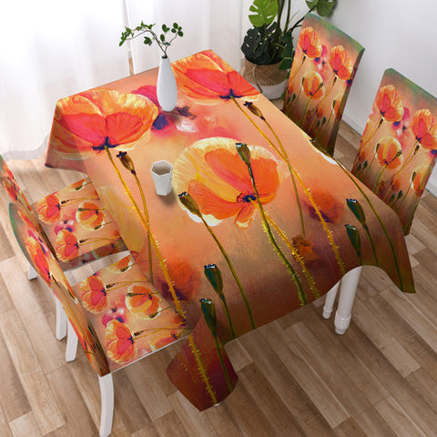 Image of Watercolor Orange Flowers  SWZB5249 Waterproof Table Cloth