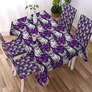 Multi Little Pug Cute Food Sketch Purple Theme SWZB5252 Waterproof Table Cloth