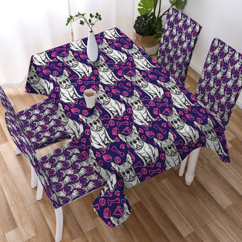 Image of Multi Little Pug Cute Food Sketch Purple Theme SWZB5252 Waterproof Table Cloth