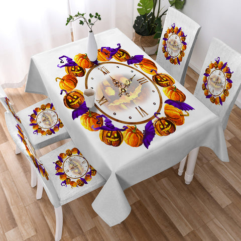 Image of Halloween Pumpskin Clock SWZB5256 Waterproof Table Cloth