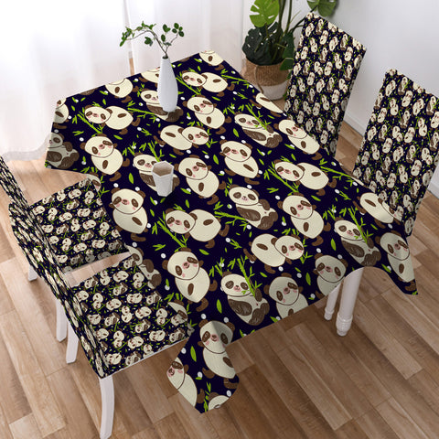 Image of Multi Cute Panda Eating SWZB5260 Waterproof Table Cloth