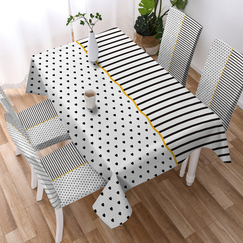 Image of B&W Multi Heart Dot & Stripes Golden Line SWZB5267 Waterproof Table Cloth