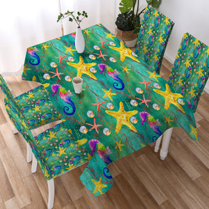Multi Seahorses & Starfishes SWZB5328 Waterproof Table Cloth