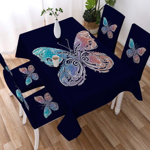 Image of 2-Tone Gradient Blue Red Butterfly Navy Theme SWZB5329 Waterproof Table Cloth