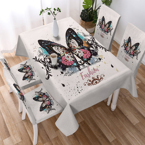 Image of Fashion Butterfly White Theme SWZB5330 Waterproof Table Cloth