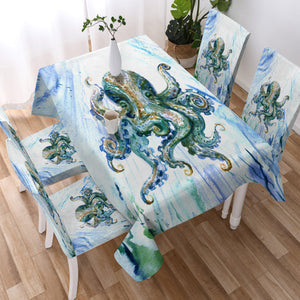Watercolor Big Octopus Blue & Green Theme SWZB5341 Waterproof Table Cloth
