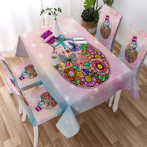 Floral Butterflies Bottle Illustration Pastel Theme SWZB5350 Waterproof Table Cloth