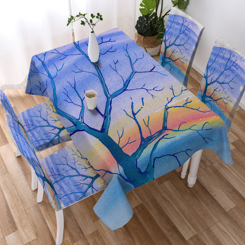 Image of Watercolor Big Tree & Rainbow Blue Theme SWZB5351 Waterproof Table Cloth