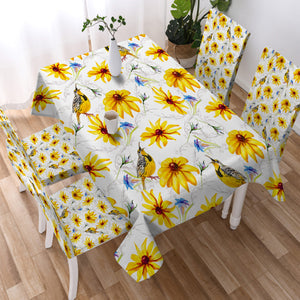 Multi Yellow Aster Flowers & Sunbirds SWZB5353 Waterproof Table Cloth