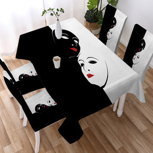 B&W Face Masks Red Lips SWZB5447 Waterproof Table Cloth