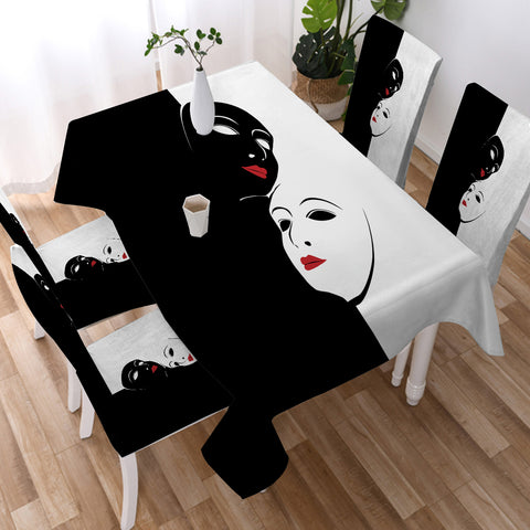 Image of B&W Face Masks Red Lips SWZB5447 Waterproof Table Cloth