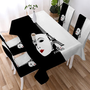 B&W Paris Eiffel Tower Face Mask Red Lip SWZB5448 Waterproof Table Cloth