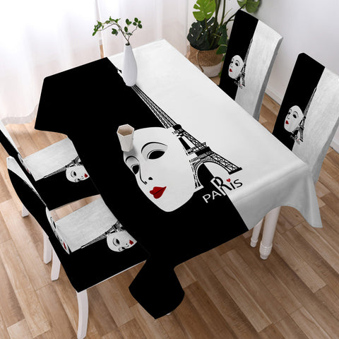 Image of B&W Paris Eiffel Tower Face Mask Red Lip SWZB5448 Waterproof Table Cloth
