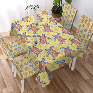 Multi Ocean Turtles Yellow Theme SWZB5449 Waterproof Table Cloth