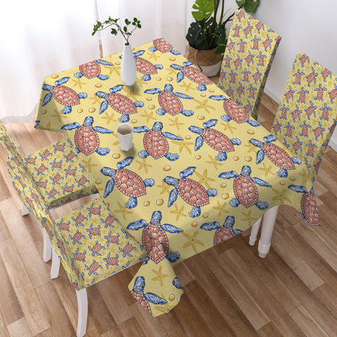 Image of Multi Ocean Turtles Yellow Theme SWZB5449 Waterproof Table Cloth