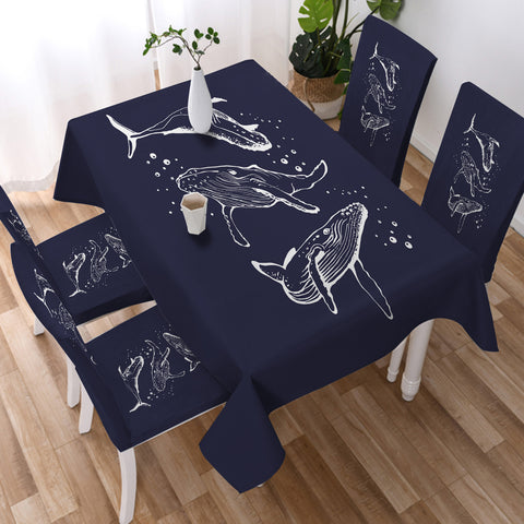 Image of Three Big Whales White Sketch Navy Theme SWZB5450 Waterproof Table Cloth