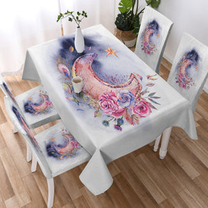 Watercolor Flowers And Moon SWZB5465 Waterproof Table Cloth