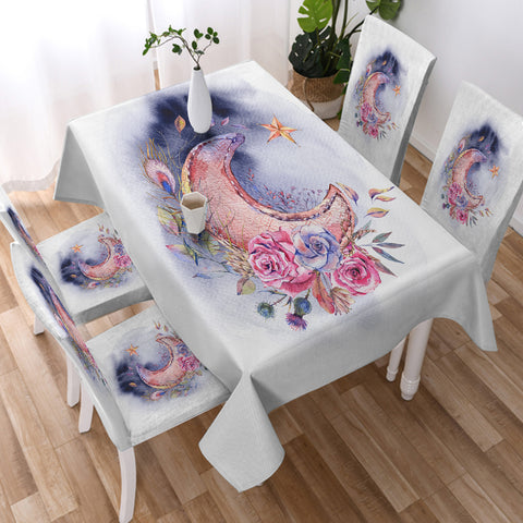 Image of Watercolor Flowers And Moon SWZB5465 Waterproof Table Cloth
