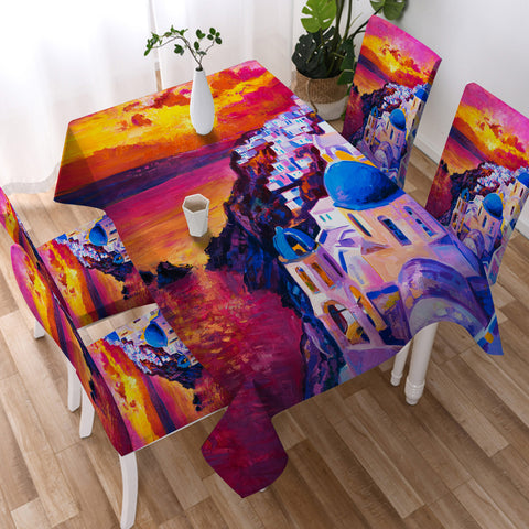 Image of Beautiful Sunset Watercolor Italia Landscape View SWZB5475 Waterproof Table Cloth