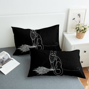 Cat on Flying Broom SWZT3386 Pillowcase