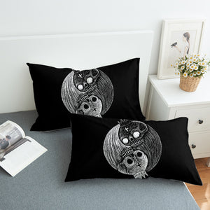 B&W Yin Yang Skull Sketch SWZT3649 Pillowcase