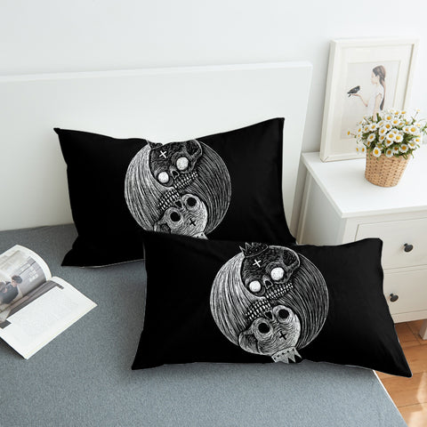 Image of B&W Yin Yang Skull Sketch SWZT3649 Pillowcase