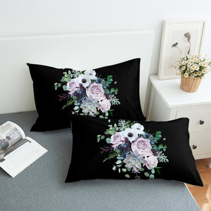 Purple Flowers On Black SWZT3700 Pillowcase