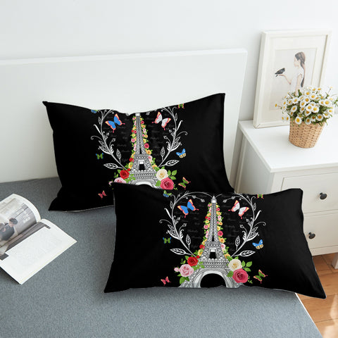 Image of Paris Butterfly and Floral Eiffel SWZT3749 Pillowcase