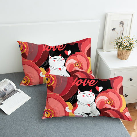 Image of Love White Cat Red Theme Japan Art SWZT3881 Pillowcase