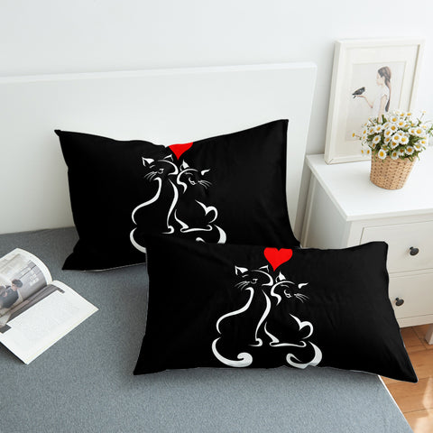 Image of Heart In Love Cat Line Art Black Theme SWZT3886 Pillowcase