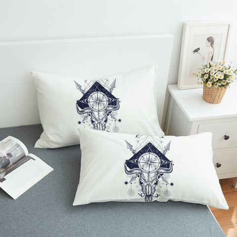 Image of Vintage Buffalo Skull & Compass Sketch  SWZT3928 Pillowcase