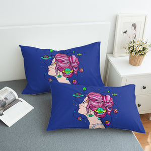 Space Mind Girl Pink Hair Illustration  SWZT3939 Pillowcase
