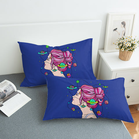 Image of Space Mind Girl Pink Hair Illustration  SWZT3939 Pillowcase