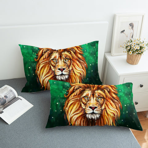 Image of Watercolor Draw Lion Green Theme SWZT3941 Pillowcase