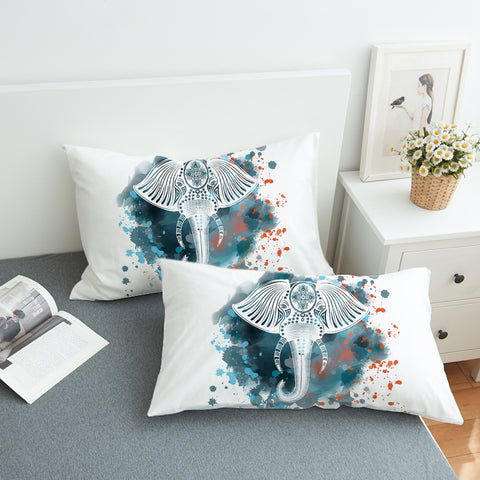 Image of Mandala Elephant Blue Gray Watercolor Spray SWZT4100 Pillowcase