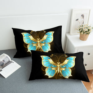 Golden Satin Blue Butterfly SWZT4113 Pillowcase