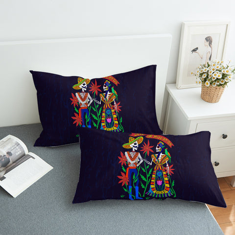 Image of Cartoon Bohemian Skull Couple SWZT4121 Pillowcase