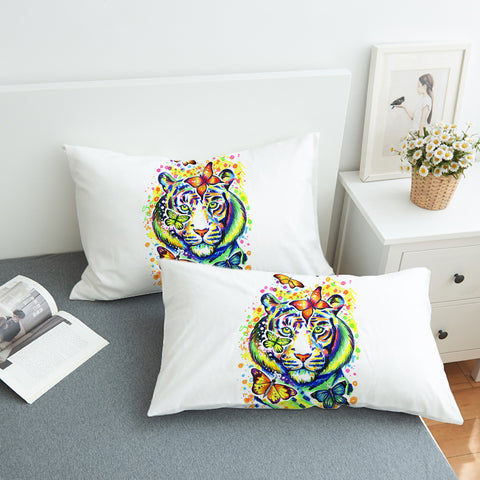 Image of Colorful Watercolor Tiger Sketch & butterfly SWZT4222 Pillowcase