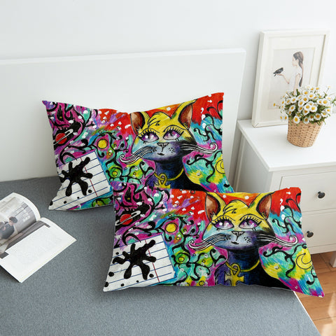 Image of Colorful Curves Art Cat SWZT4232 Pillowcase