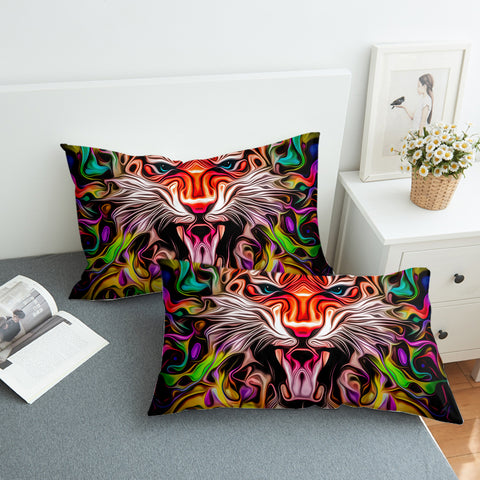 Image of Colorful Modern Curve Art Tiger SWZT4246 Pillowcase