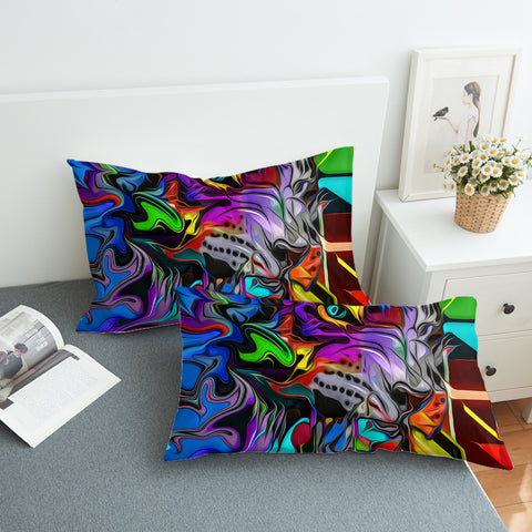 Image of Colorful Curve Art Wolf  SWZT4288 Pillowcase