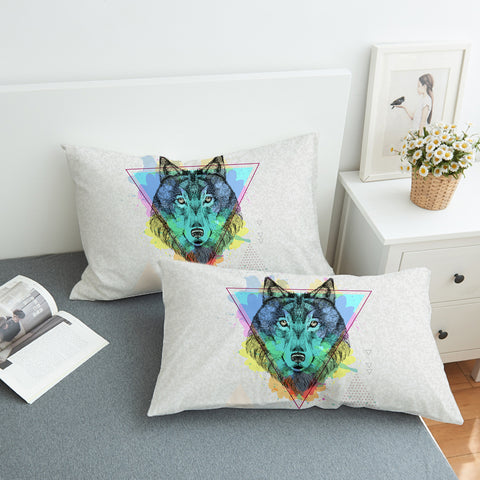 Image of Colorful Splash Watercolor Wolf  SWZT4299 Pillowcase