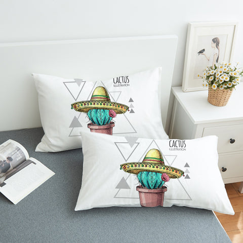 Image of Tiny Cartoon Cactus Triangle Illustration SWZT4325 Pillowcase
