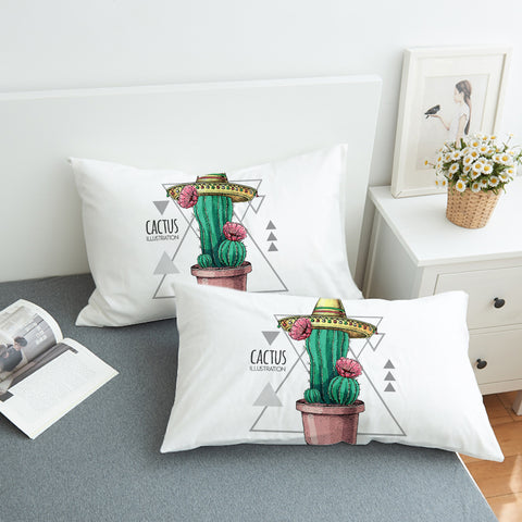 Image of Tiny Cartoon Cactus Flower Triangle Illustration SWZT4326 Pillowcase