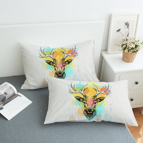 Image of Colorful Splash Vintage Deer Triangle SWZT4327 Pillowcase