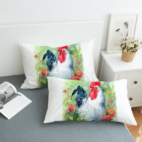 Image of White Chicken Watercolor Painting SWZT4331 Pillowcase